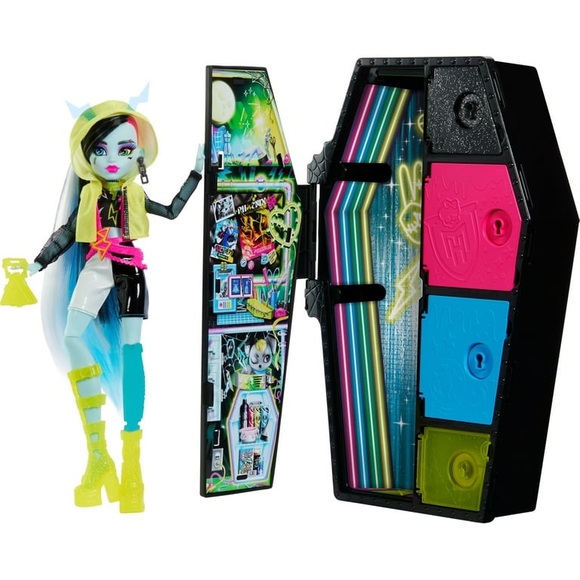 Monster High®: Skulltimate Secrets Neon Frights Frankie Stein™ Doll w/Locker-New - Picture 7 of 9